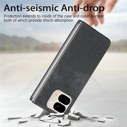 For Google Pixel 9 Pro Fold 5G Case Retro PU Leather Coated PC Folding Phone Cover