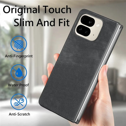 For Google Pixel 9 Pro Fold 5G Case Retro PU Leather Coated PC Folding Phone Cover