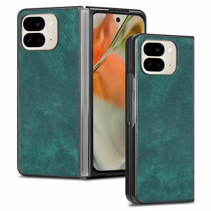 For Google Pixel 9 Pro Fold 5G Case Retro PU Leather Coated PC Folding Phone Cover - Green