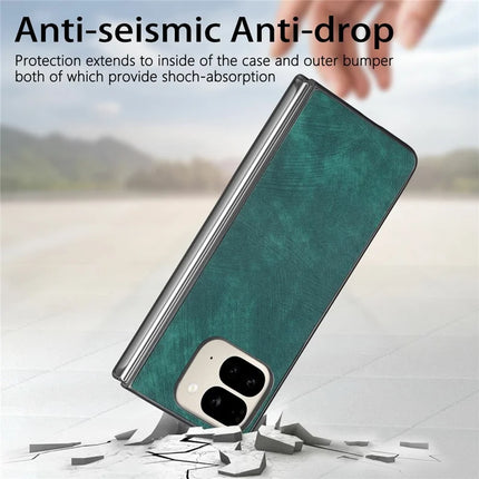 For Google Pixel 9 Pro Fold 5G Case Retro PU Leather Coated PC Folding Phone Cover