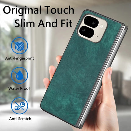 For Google Pixel 9 Pro Fold 5G Case Retro PU Leather Coated PC Folding Phone Cover