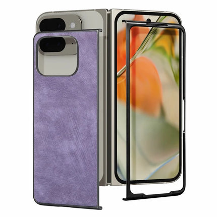 For Google Pixel 9 Pro Fold 5G Case Retro PU Leather Coated PC Folding Phone Cover