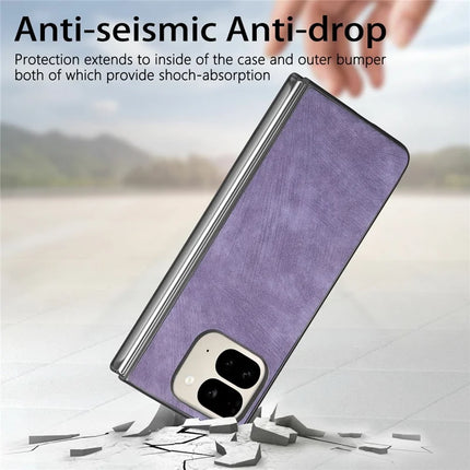 For Google Pixel 9 Pro Fold 5G Case Retro PU Leather Coated PC Folding Phone Cover