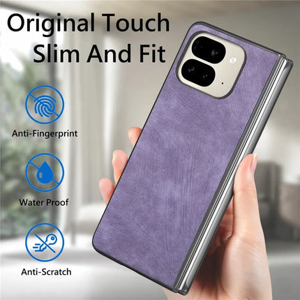 For Google Pixel 9 Pro Fold 5G Case Retro PU Leather Coated PC Folding Phone Cover