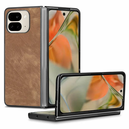 For Google Pixel 9 Pro Fold 5G Case Retro PU Leather Coated PC Folding Phone Cover