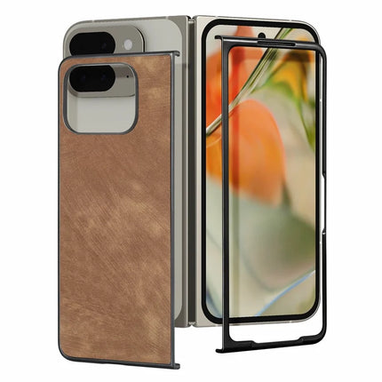 For Google Pixel 9 Pro Fold 5G Case Retro PU Leather Coated PC Folding Phone Cover