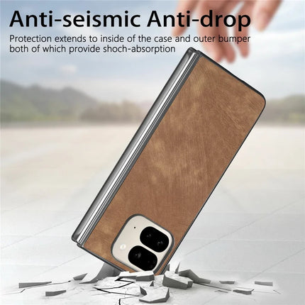 For Google Pixel 9 Pro Fold 5G Case Retro PU Leather Coated PC Folding Phone Cover