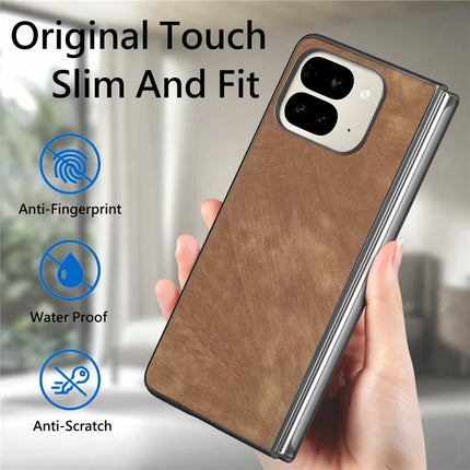 For Google Pixel 9 Pro Fold 5G Case Retro PU Leather Coated PC Folding Phone Cover