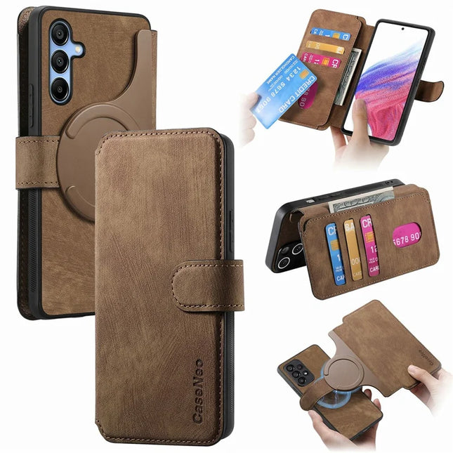 CASENEO MW-03 For Samsung Galaxy A16 4G / 5G Case Detachable Wallet Leather+TPU Phone Cover - Brown