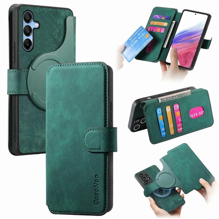 CASENEO MW-03 For Samsung Galaxy A16 4G / 5G Case Detachable Wallet Leather+TPU Phone Cover - Green