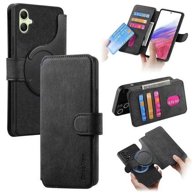 CASENEO MW-03 For Samsung Galaxy A06 Case Detachable Wallet Leather+TPU Phone Cover - Black