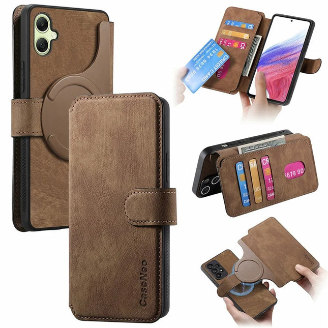CASENEO MW-03 For Samsung Galaxy A06 Case Detachable Wallet Leather+TPU Phone Cover - Brown