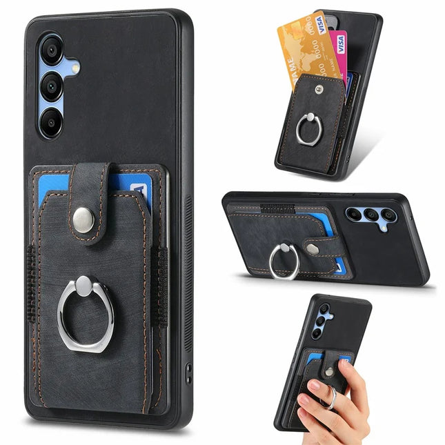 For Samsung Galaxy A16 4G / 5G Case Kickstand Leather+TPU Non-Slip Protective Cover Card Slots - Black