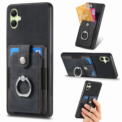 For Samsung Galaxy A06 Case Kickstand Leather+TPU Non-Slip Protective Cover Card Slots - Black