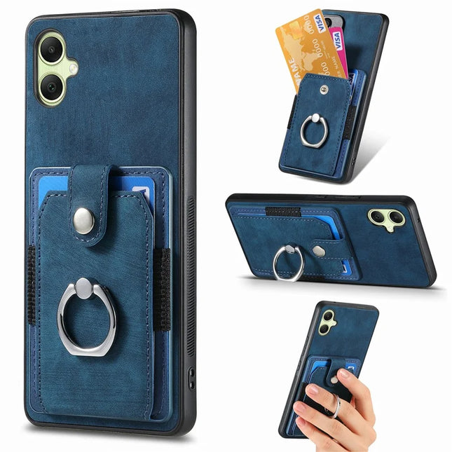 For Samsung Galaxy A06 Case Kickstand Leather+TPU Non-Slip Protective Cover Card Slots - Blue