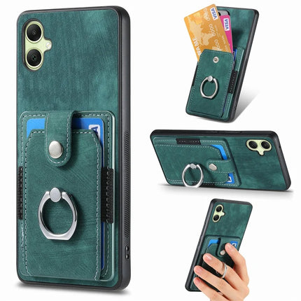 For Samsung Galaxy A06 Case Kickstand Leather+TPU Non-Slip Protective Cover Card Slots - Green