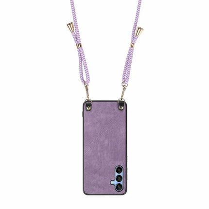 For Samsung Galaxy A16 5G  /  A16 4G Case Retro Texture Leather Coated PC+TPU Phone Cover with Hanging Rope