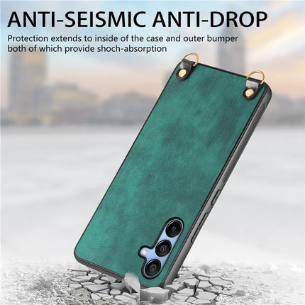 For Samsung Galaxy A16 5G  /  A16 4G Case Retro Texture Leather Coated PC+TPU Phone Cover with Hanging Rope
