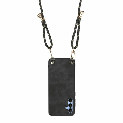 For Samsung Galaxy A16 5G  /  A16 4G Case Retro Texture Leather Coated PC+TPU Phone Cover with Hanging Rope