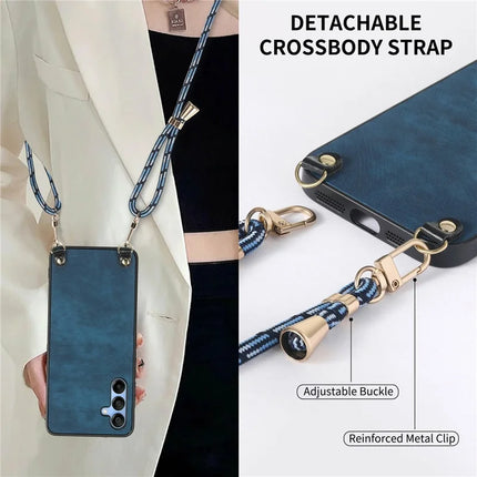 For Samsung Galaxy A16 5G  /  A16 4G Case Retro Texture Leather Coated PC+TPU Phone Cover with Hanging Rope