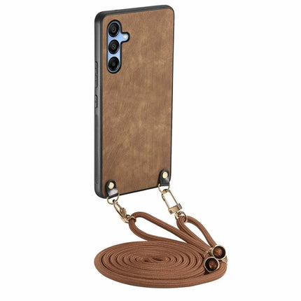 For Samsung Galaxy A16 5G  /  A16 4G Case Retro Texture Leather Coated PC+TPU Phone Cover with Hanging Rope - Brown