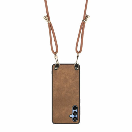For Samsung Galaxy A16 5G  /  A16 4G Case Retro Texture Leather Coated PC+TPU Phone Cover with Hanging Rope