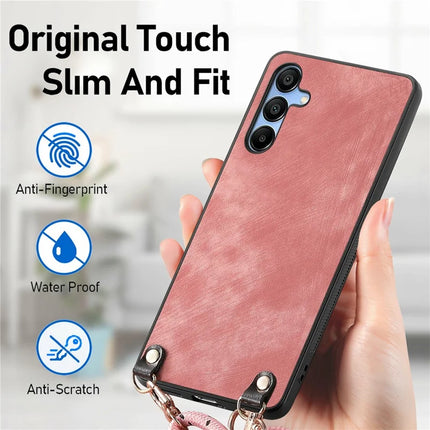 For Samsung Galaxy A16 5G  /  A16 4G Case Retro Texture Leather Coated PC+TPU Phone Cover with Hanging Rope