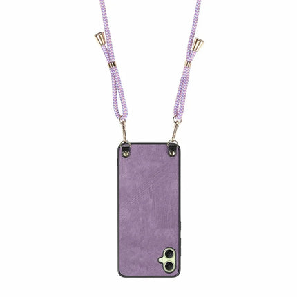 For Samsung Galaxy A06 Case Retro Texture Leather Coated PC+TPU Phone Cover with Hanging Rope