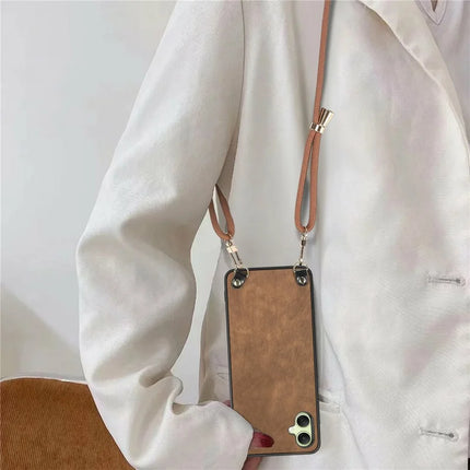 For Samsung Galaxy A06 Case Retro Texture Leather Coated PC+TPU Phone Cover with Hanging Rope