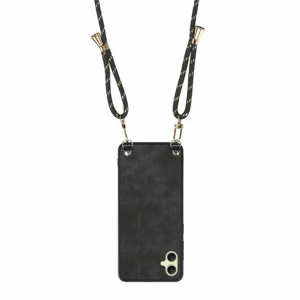For Samsung Galaxy A06 Case Retro Texture Leather Coated PC+TPU Phone Cover with Hanging Rope