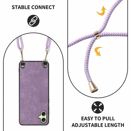 For Samsung Galaxy A06 Case Retro Texture Leather Coated PC+TPU Phone Cover with Hanging Rope