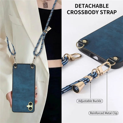 For Samsung Galaxy A06 Case Retro Texture Leather Coated PC+TPU Phone Cover with Hanging Rope