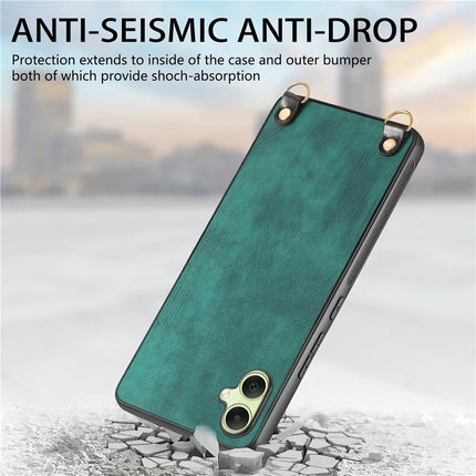 For Samsung Galaxy A06 Case Retro Texture Leather Coated PC+TPU Phone Cover with Hanging Rope