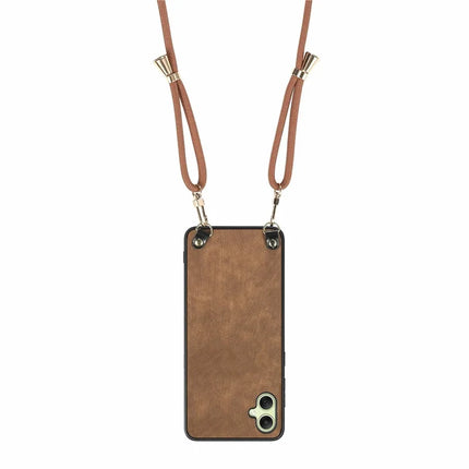 For Samsung Galaxy A06 Case Retro Texture Leather Coated PC+TPU Phone Cover with Hanging Rope