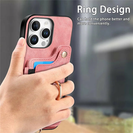 For iPhone 16 Pro Max Case RFID Blocking Handbag Leather+TPU Phone Cover Card Slots, Ring Holder