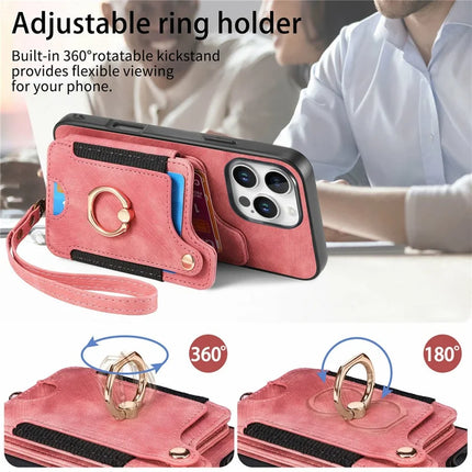 For iPhone 16 Pro Max Case RFID Blocking Handbag Leather+TPU Phone Cover Card Slots, Ring Holder