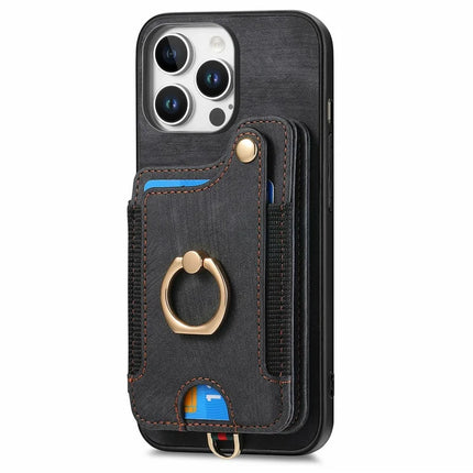 For iPhone 16 Pro Max Case RFID Blocking Handbag Leather+TPU Phone Cover Card Slots, Ring Holder