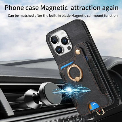 For iPhone 16 Pro Max Case RFID Blocking Handbag Leather+TPU Phone Cover Card Slots, Ring Holder