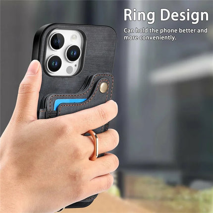 For iPhone 16 Pro Max Case RFID Blocking Handbag Leather+TPU Phone Cover Card Slots, Ring Holder