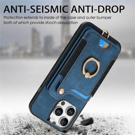 For iPhone 16 Pro Max Case RFID Blocking Handbag Leather+TPU Phone Cover Card Slots, Ring Holder