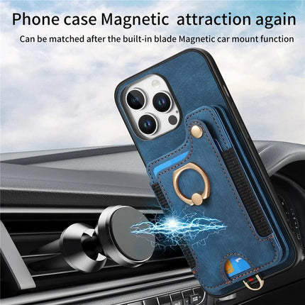 For iPhone 16 Pro Max Case RFID Blocking Handbag Leather+TPU Phone Cover Card Slots, Ring Holder