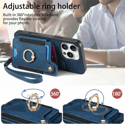 For iPhone 16 Pro Max Case RFID Blocking Handbag Leather+TPU Phone Cover Card Slots, Ring Holder