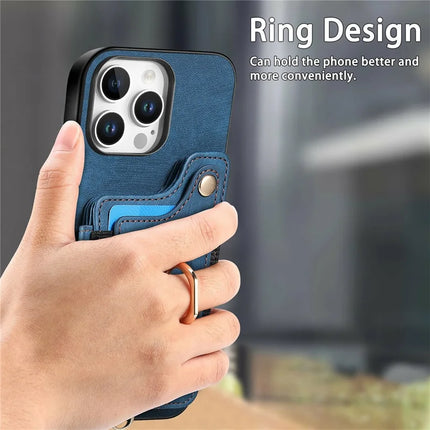 For iPhone 16 Pro Max Case RFID Blocking Handbag Leather+TPU Phone Cover Card Slots, Ring Holder