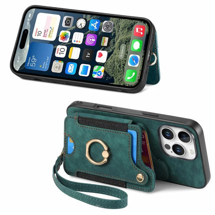 For iPhone 16 Pro Max Case RFID Blocking Handbag Leather+TPU Phone Cover Card Slots, Ring Holder