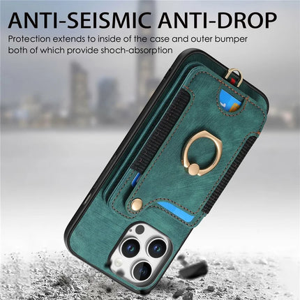 For iPhone 16 Pro Max Case RFID Blocking Handbag Leather+TPU Phone Cover Card Slots, Ring Holder