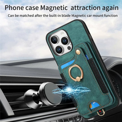 For iPhone 16 Pro Max Case RFID Blocking Handbag Leather+TPU Phone Cover Card Slots, Ring Holder
