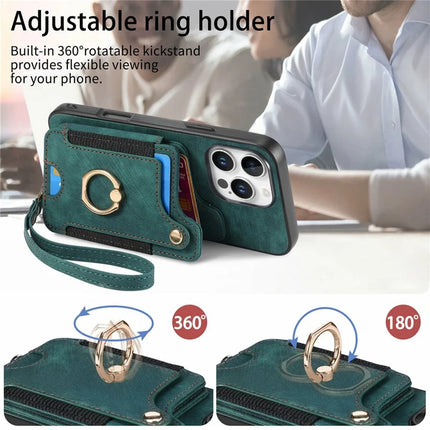 For iPhone 16 Pro Max Case RFID Blocking Handbag Leather+TPU Phone Cover Card Slots, Ring Holder