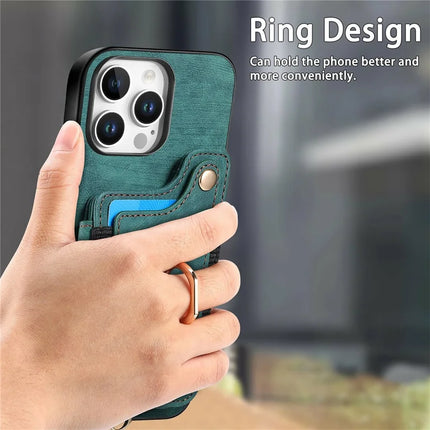 For iPhone 16 Pro Max Case RFID Blocking Handbag Leather+TPU Phone Cover Card Slots, Ring Holder