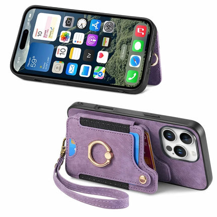 For iPhone 16 Pro Max Case RFID Blocking Handbag Leather+TPU Phone Cover Card Slots, Ring Holder