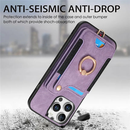 For iPhone 16 Pro Max Case RFID Blocking Handbag Leather+TPU Phone Cover Card Slots, Ring Holder